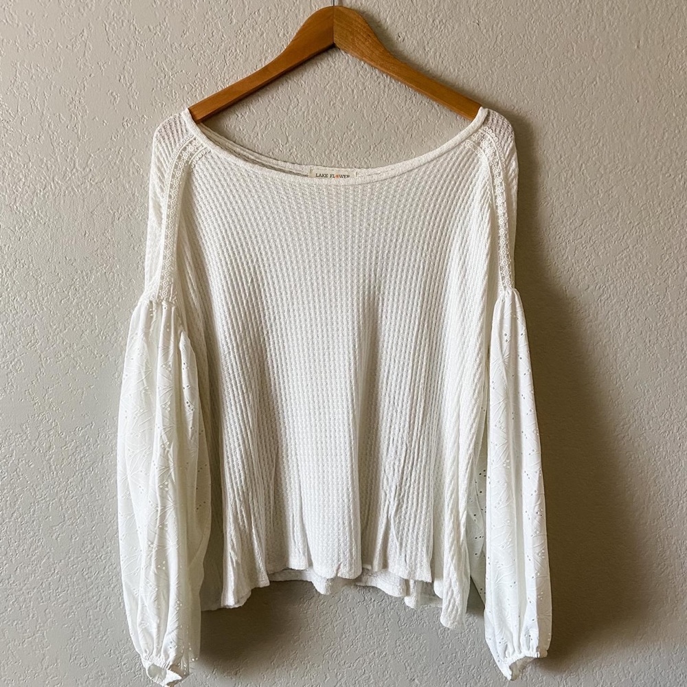 M | Waffle Knit Top w/Eyelet Sleeves
